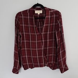Cloth & Stone Burgundy Long Sleeve Wrap Blouse